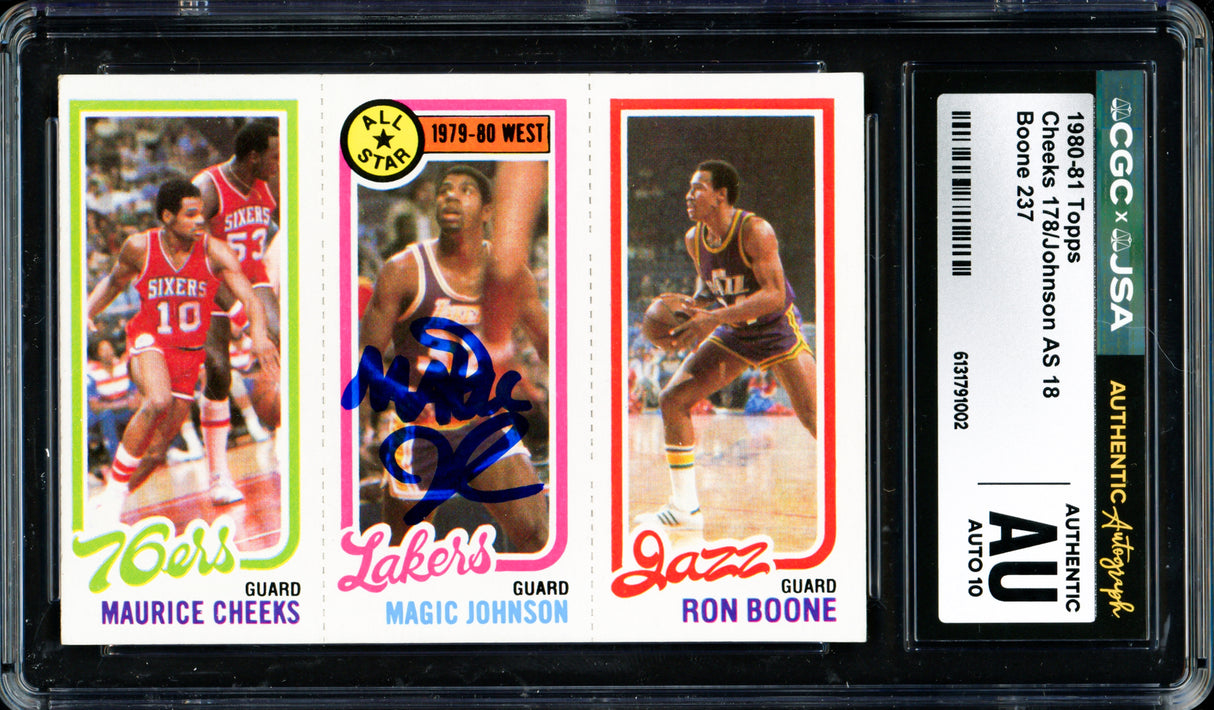 Magic Johnson Autographed 1980-81 Topps Rookie Card Los Angeles Lakers Auto Grade Gem Mint 10 CGC x JSA #6131791002
