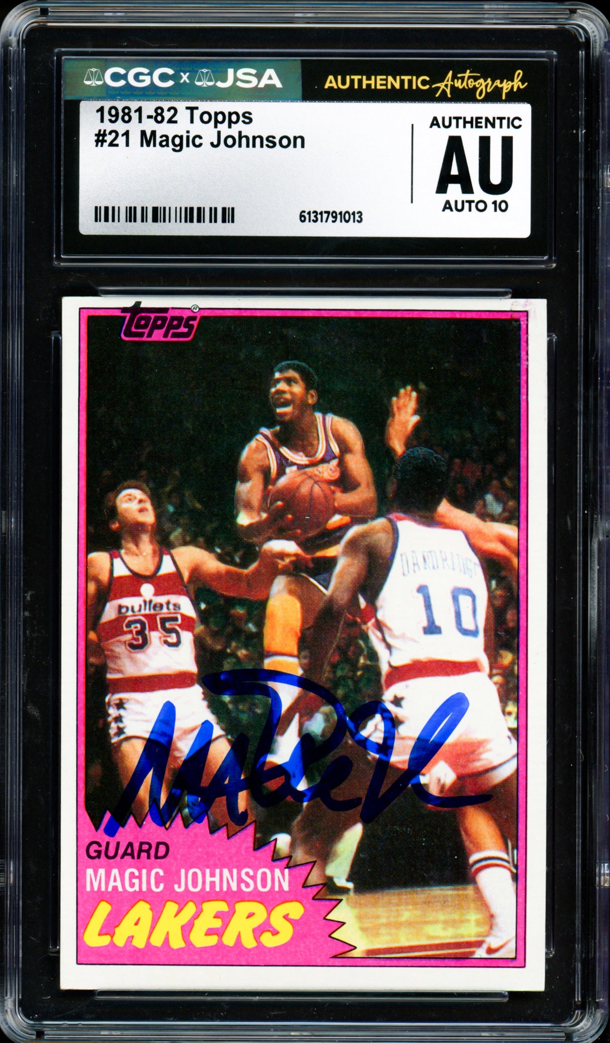 Magic Johnson Autographed 1981-82 Topps Card #21 Los Angeles Lakers Auto Grade Gem Mint 10 CGC x JSA #6131791013