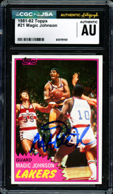 Magic Johnson Autographed 1981-82 Topps Card #21 Los Angeles Lakers (Smudged) CGC x JSA #6131791101