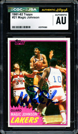 Magic Johnson Autographed 1981-82 Topps Card #21 Los Angeles Lakers CGC x JSA #6131791080