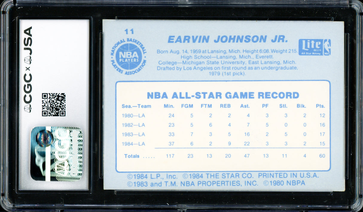 Magic Johnson Autographed 1985 Star Lite All-Stars Card #11 Los Angeles Lakers CGC x JSA #6131791188