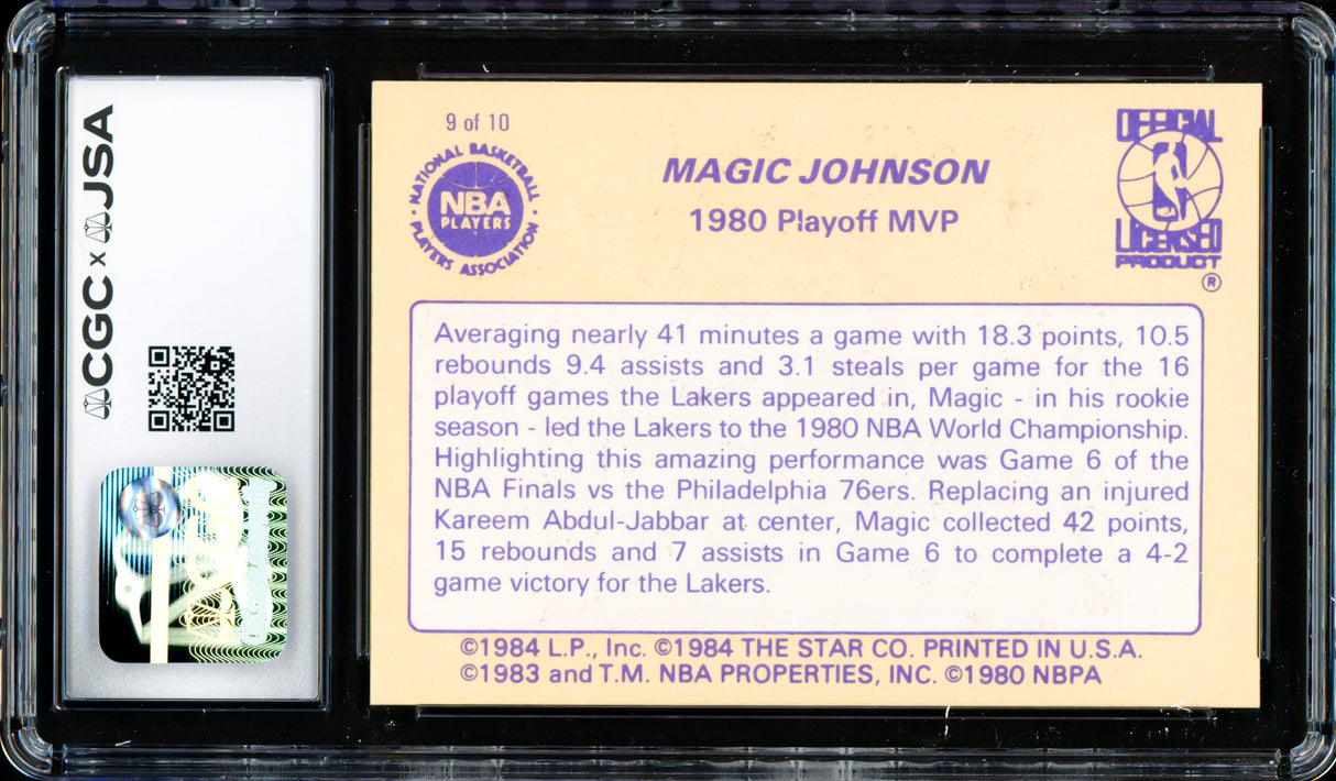 Magic Johnson Autographed 1986 Star Card #9 Los Angeles Lakers CGC x JSA #6131791189