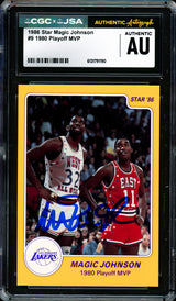 Magic Johnson Autographed 1986 Star Card #9 Los Angeles Lakers CGC x JSA #6131791190