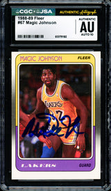 Magic Johnson Autographed 1988-89 Fleer Card #67 Los Angeles Lakers Auto Grade Gem Mint 10 CGC x JSA #6131791182