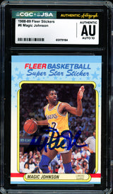 Magic Johnson Autographed 1988-89 Fleer Sticker Card #6 Los Angeles Lakers Auto Grade Gem Mint 10 CGC x JSA #6131791184