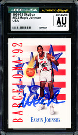 Magic Johnson Autographed 1991-92 Skybox Card #533 Team USA Auto Grade Gem Mint 10 CGC x JSA #6131791231