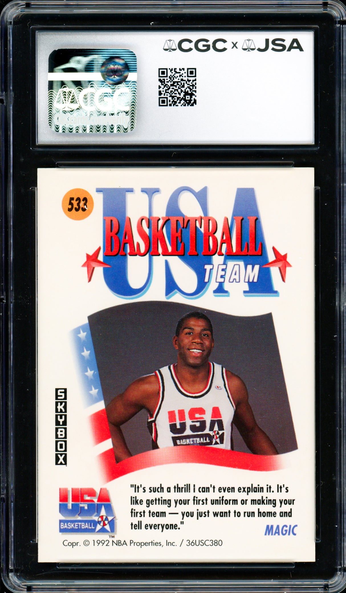 Magic Johnson Autographed 1991-92 Skybox Card #533 Team USA Auto Grade Gem Mint 10 CGC x JSA #6131791231