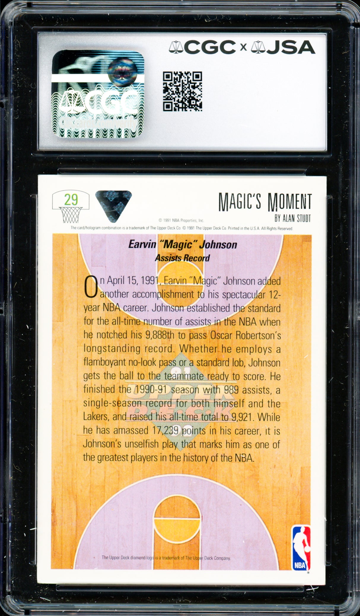 Magic Johnson Autographed 1991-92 Upper Deck Card #29 Los Angeles Lakers CGC x JSA #6131791200