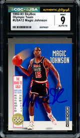 Magic Johnson Autographed 1992 Skybox Card #USA12 Team USA CGC x JSA 9 Auto Grade Gem Mint 10 CGC x JSA #6131791227