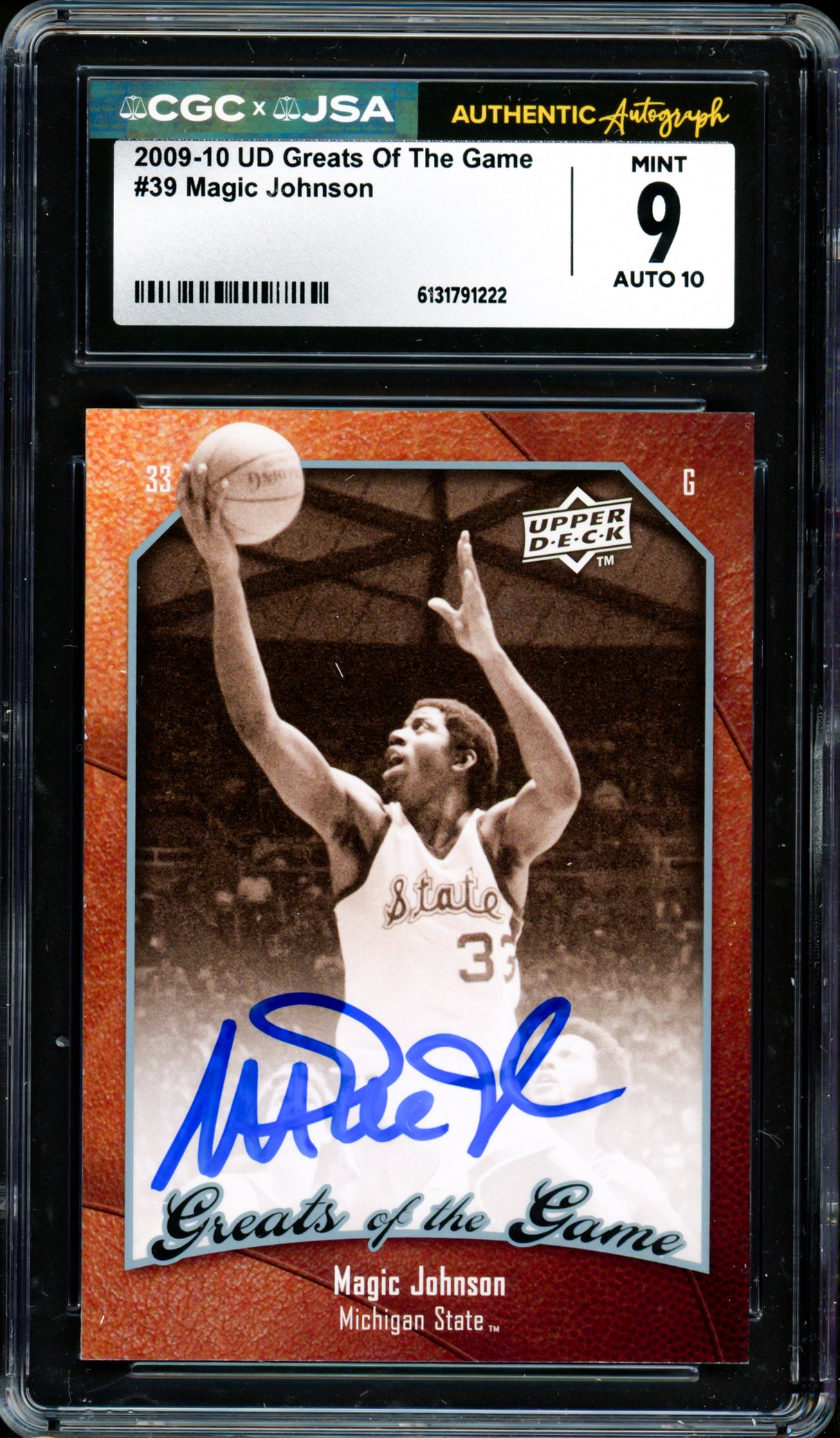 Magic Johnson Autographed 2009-10 Upper Deck Greats of the Game Card #39 Los Angeles Lakers CGC x JSA 9 Auto Grade Gem Mint 10 CGC x JSA #6131791222
