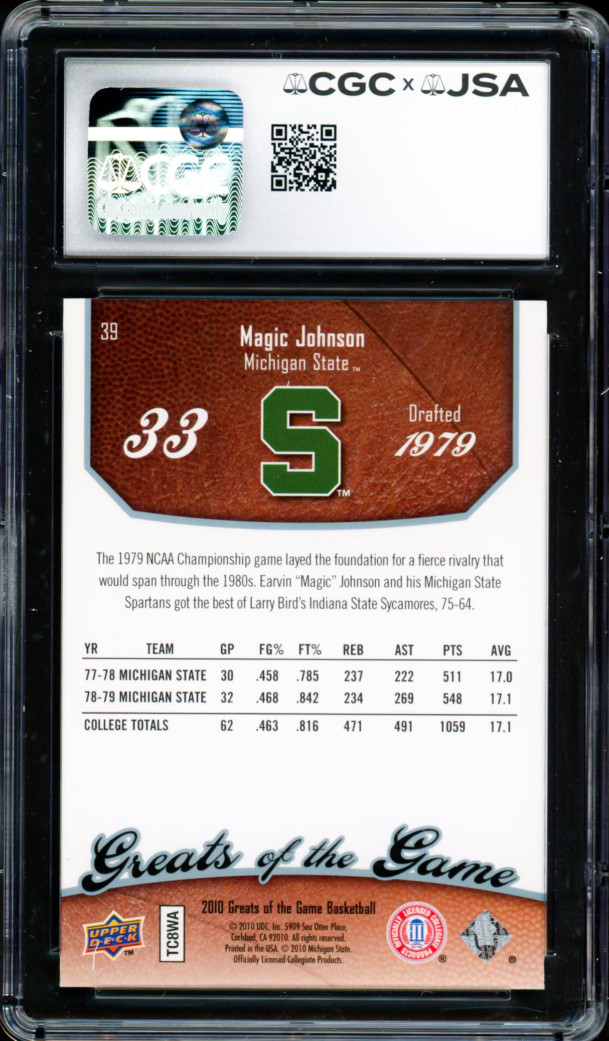 Magic Johnson Autographed 2009-10 Upper Deck Greats of the Game Card #39 Los Angeles Lakers CGC x JSA 9 Auto Grade Gem Mint 10 CGC x JSA #6131791222