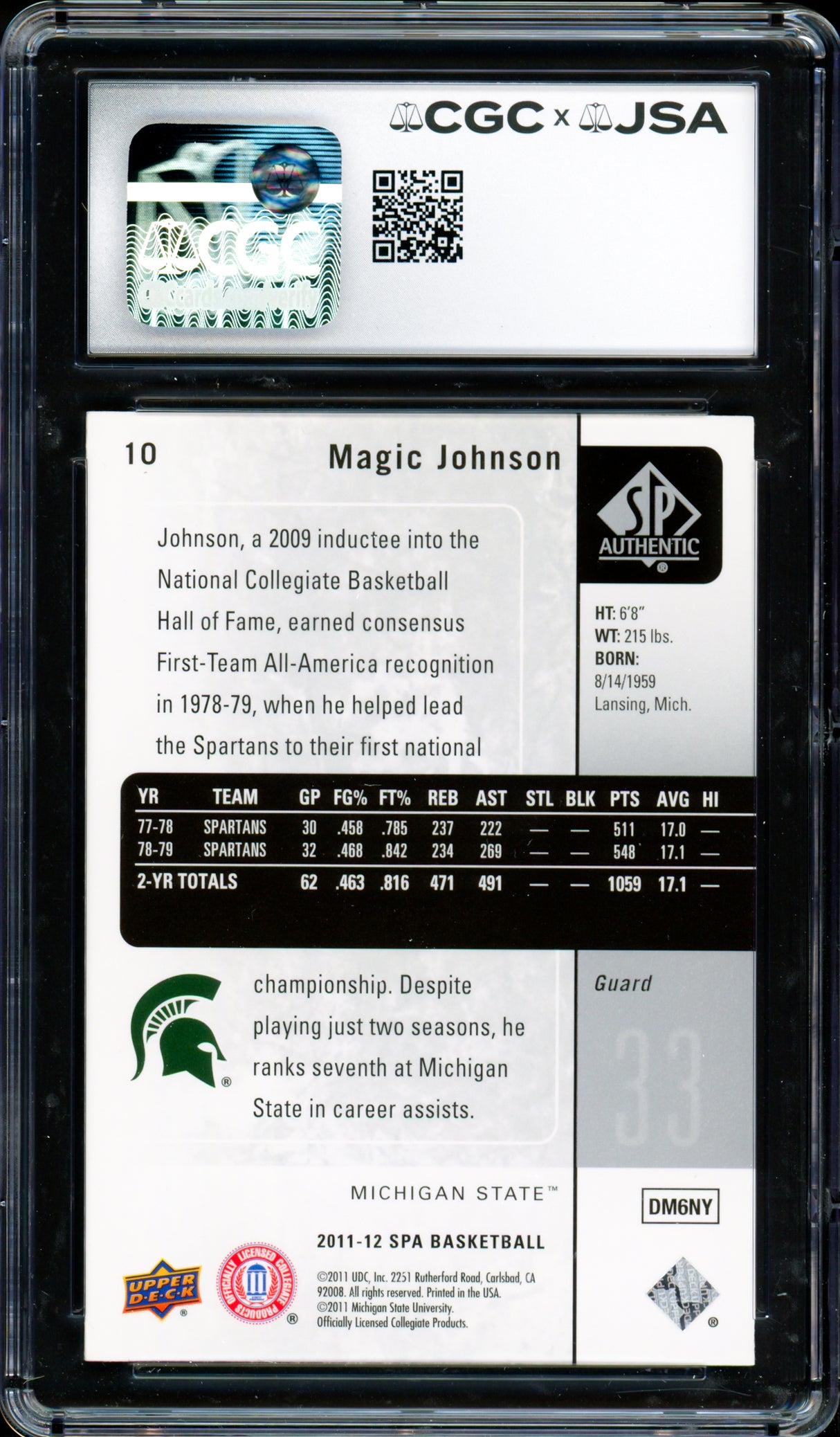 Magic Johnson Autographed 2011-12 Upper Deck SP Authentic Card #10 Los Angeles Lakers CGC x JSA 9 Auto Grade Gem Mint 10 CGC x JSA #6131791216