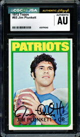 Jim Plunkett Autographed 1972 Topps Rookie Card #65 New England Patriots CGC x JSA #6131791242