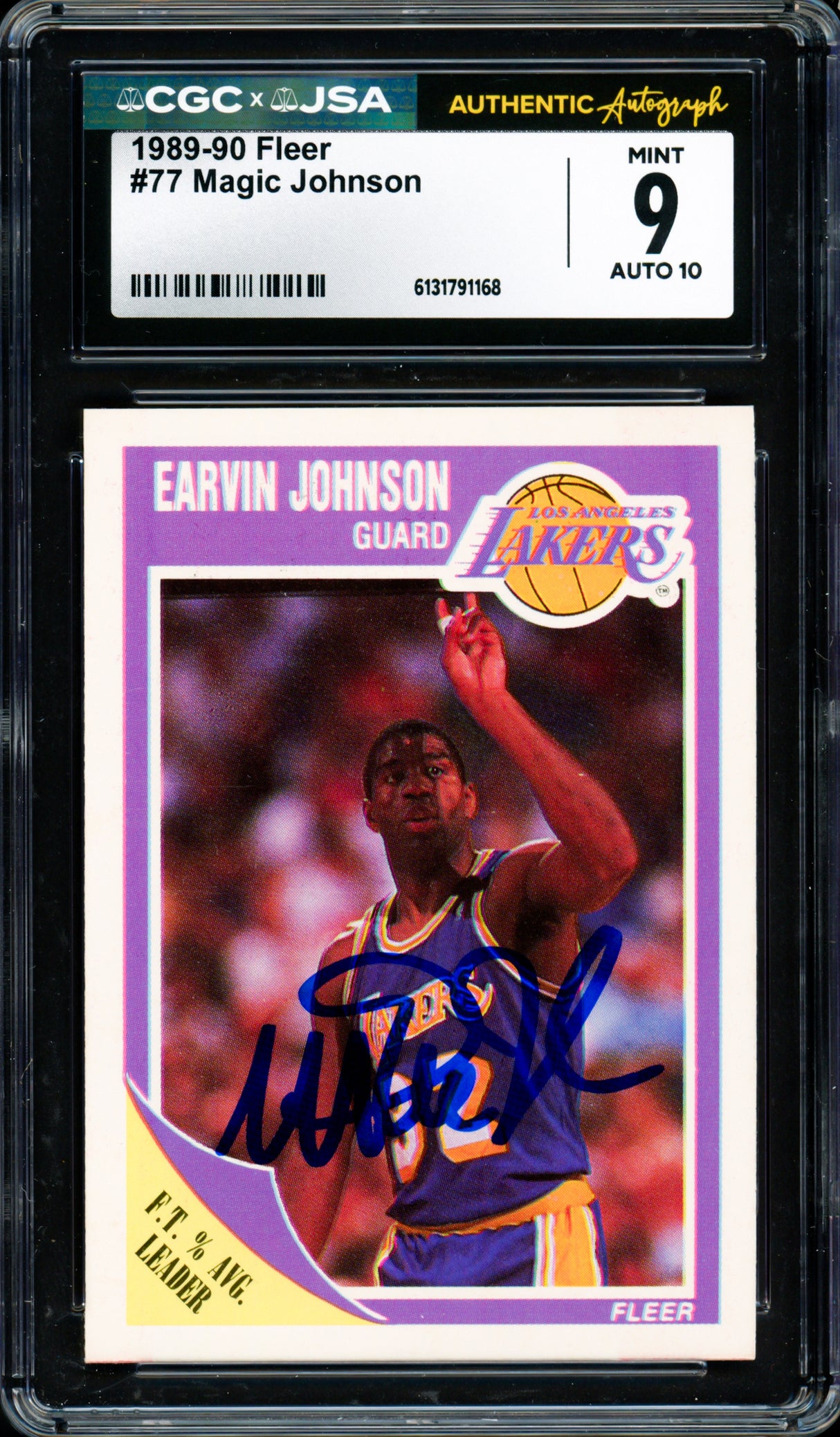 Magic Johnson Autographed 1989-90 Fleer Card #77 Los Angeles Lakers CGC x JSA 9 Auto Grade Gem Mint 10 CGC x JSA Stock #262950