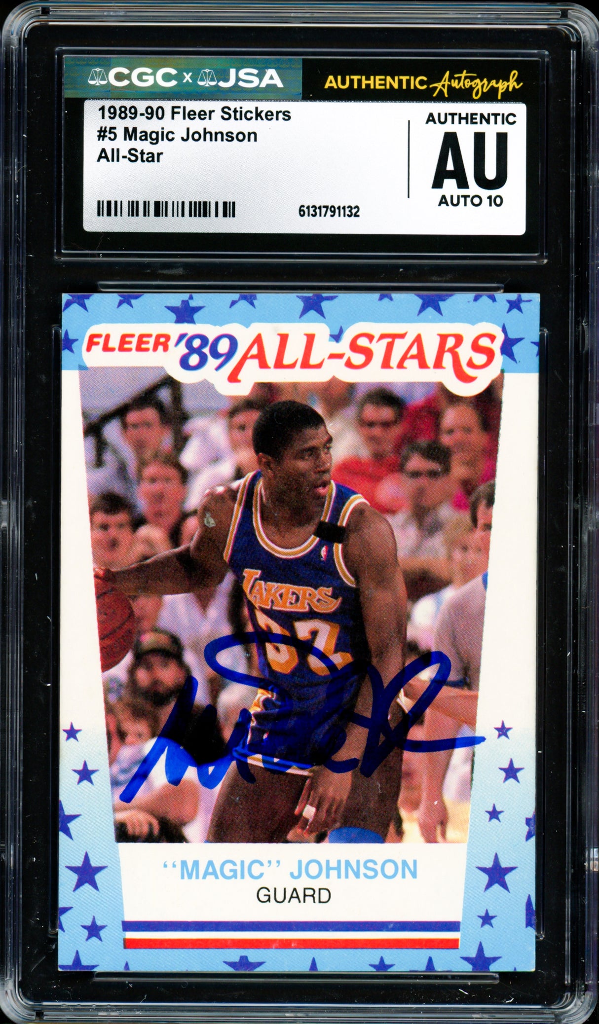 Magic Johnson Autographed 1989-90 Fleer Sticker Card #5 Los Angeles Lakers Auto Grade Gem Mint 10 CGC x JSA Stock #262952