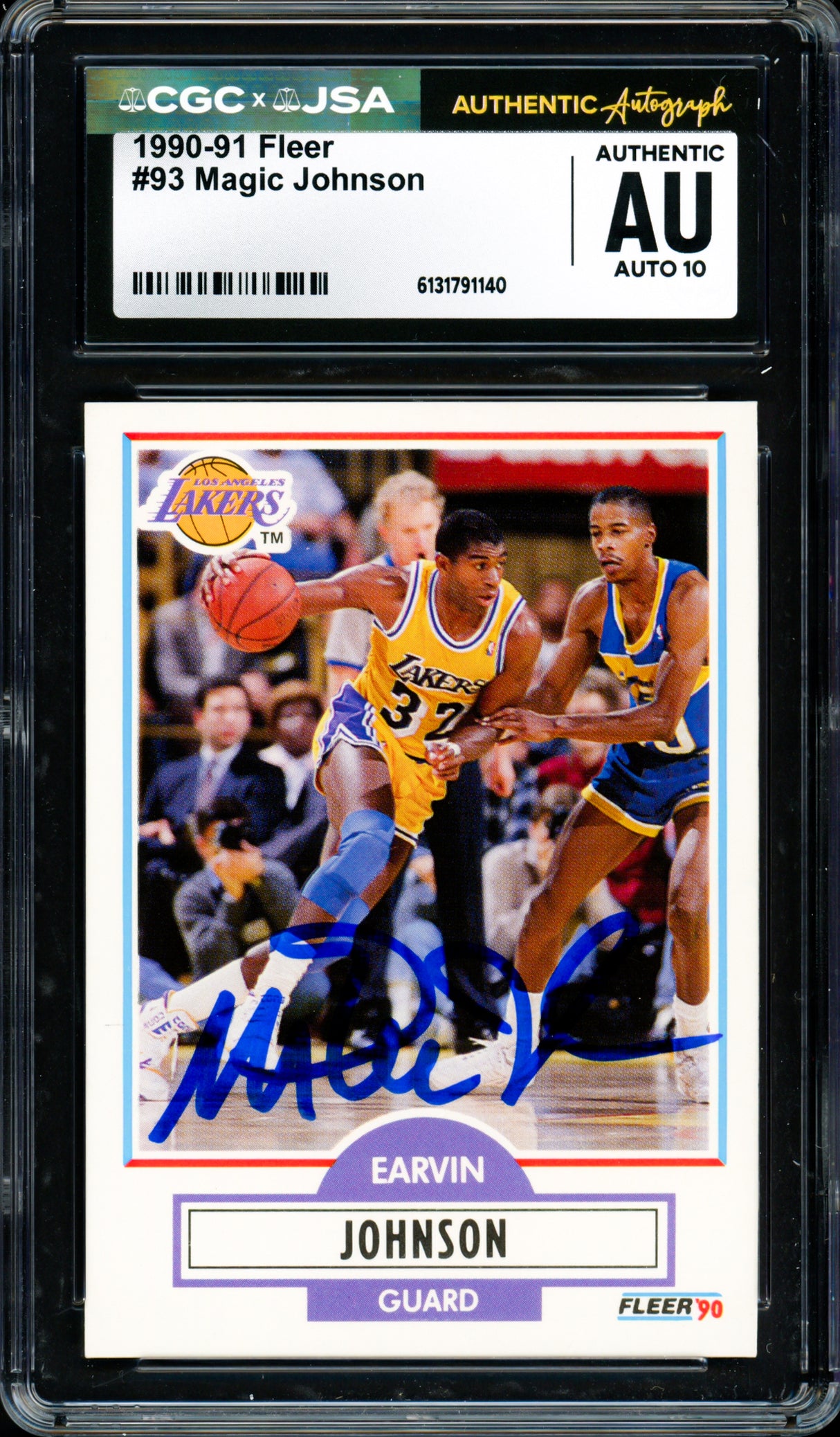 Magic Johnson Autographed 1990-91 Fleer Card #93 Los Angeles Lakers Auto Grade Gem Mint 10 CGC x JSA Stock #262954
