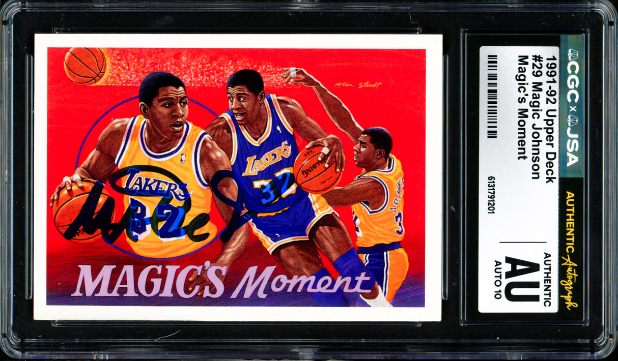 Magic Johnson Autographed 1991-92 Upper Deck Card #29 Los Angeles Lakers Auto Grade Gem Mint 10 CGC x JSA Stock #262956