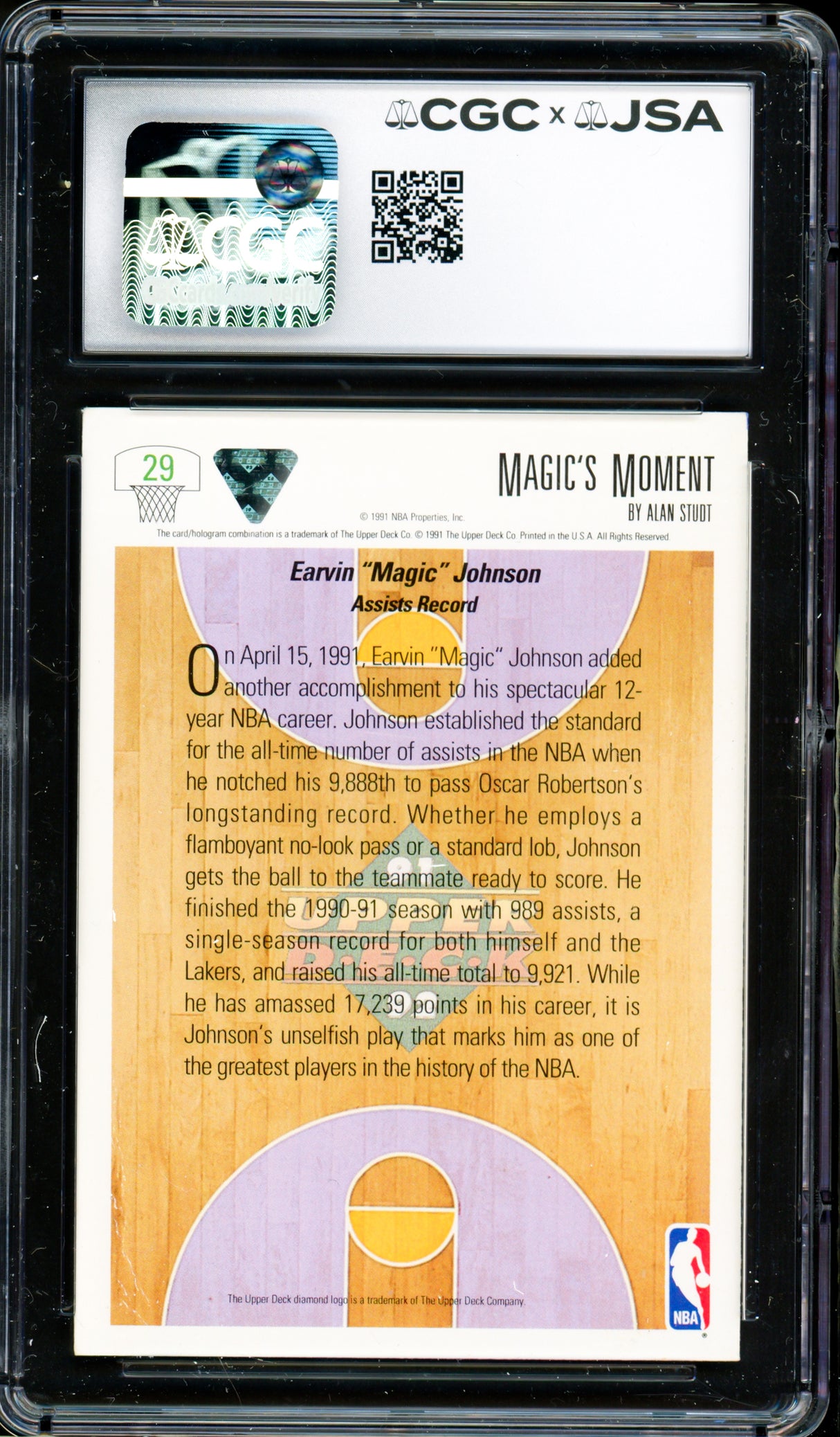 Magic Johnson Autographed 1991-92 Upper Deck Card #29 Los Angeles Lakers Auto Grade Gem Mint 10 CGC x JSA Stock #262956