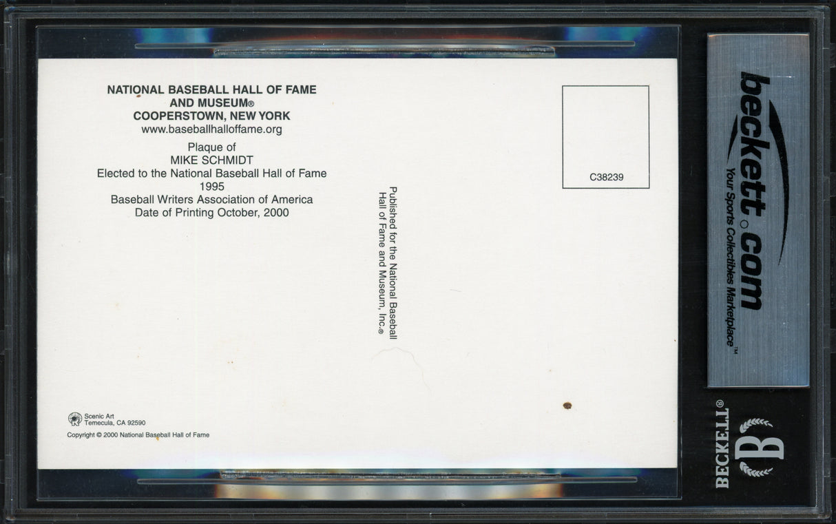 Mike Schmidt Autographed Hall of Fame HOF Plaque Postcard Philadelphia Phillies Beckett BAS #19820772