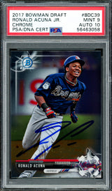 Ronald Acuna Jr. Autographed 2017 Bowman Draft Chrome Rookie Card #BDC39 Atlanta Braves PSA 9 Auto Grade Gem Mint 10 PSA/DNA #56463058