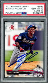 Ronald Acuna Jr. Autographed 2017 Bowman Draft Rookie Card #BD39 Atlanta Braves PSA 10 Auto Grade Gem Mint 10 PSA/DNA #56462971