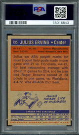 Julius Erving Autographed 1972-73 Topps Rookie Card #195 PSA 6 Auto Grade Gem Mint 10 PSA/DNA #68016843