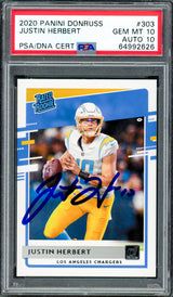Justin Herbert Autographed 2020 Panini Donruss Rated Rookie Card #303 Los Angeles Chargers PSA 10 Auto Grade Gem Mint 10 PSA/DNA #64992626