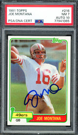 Joe Montana Autographed 1981 Topps Rookie Card #216 San Francisco 49ers PSA 7 Auto Grade Gem Mint 10 PSA/DNA #77941065