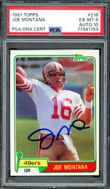 Joe Montana Autographed 1981 Topps Rookie Card #216 San Francisco 49ers PSA 6 Auto Grade Gem Mint 10 PSA/DNA #77941153