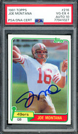 Joe Montana Autographed 1981 Topps Rookie Card #216 San Francisco 49ers PSA 4 Auto Grade Gem Mint 10 PSA/DNA #77941027