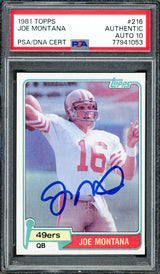 Joe Montana Autographed 1981 Topps Rookie Card #216 San Francisco 49ers Auto Grade Gem Mint 10 PSA/DNA #77941053