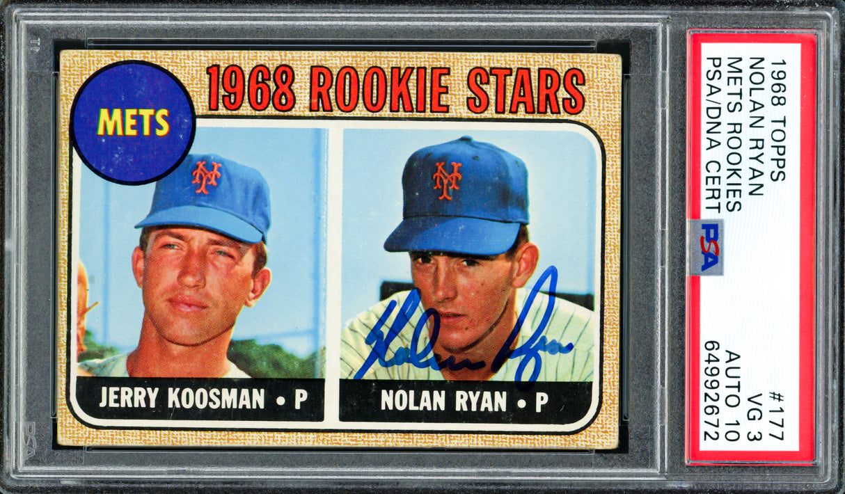 Nolan Ryan Autographed 1968 Topps Rookie Card #177 New York Mets PSA 3 Auto Grade Gem Mint 10 PSA/DNA #64992672