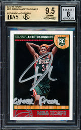 Giannis Antetokounmpo Autographed 2013 Panini Hoops Rookie Card #275 Milwaukee Bucks BGS 9.5 Auto Grade Near Mint/Mint 8 "Greek Freak" Beckett BAS #15465627