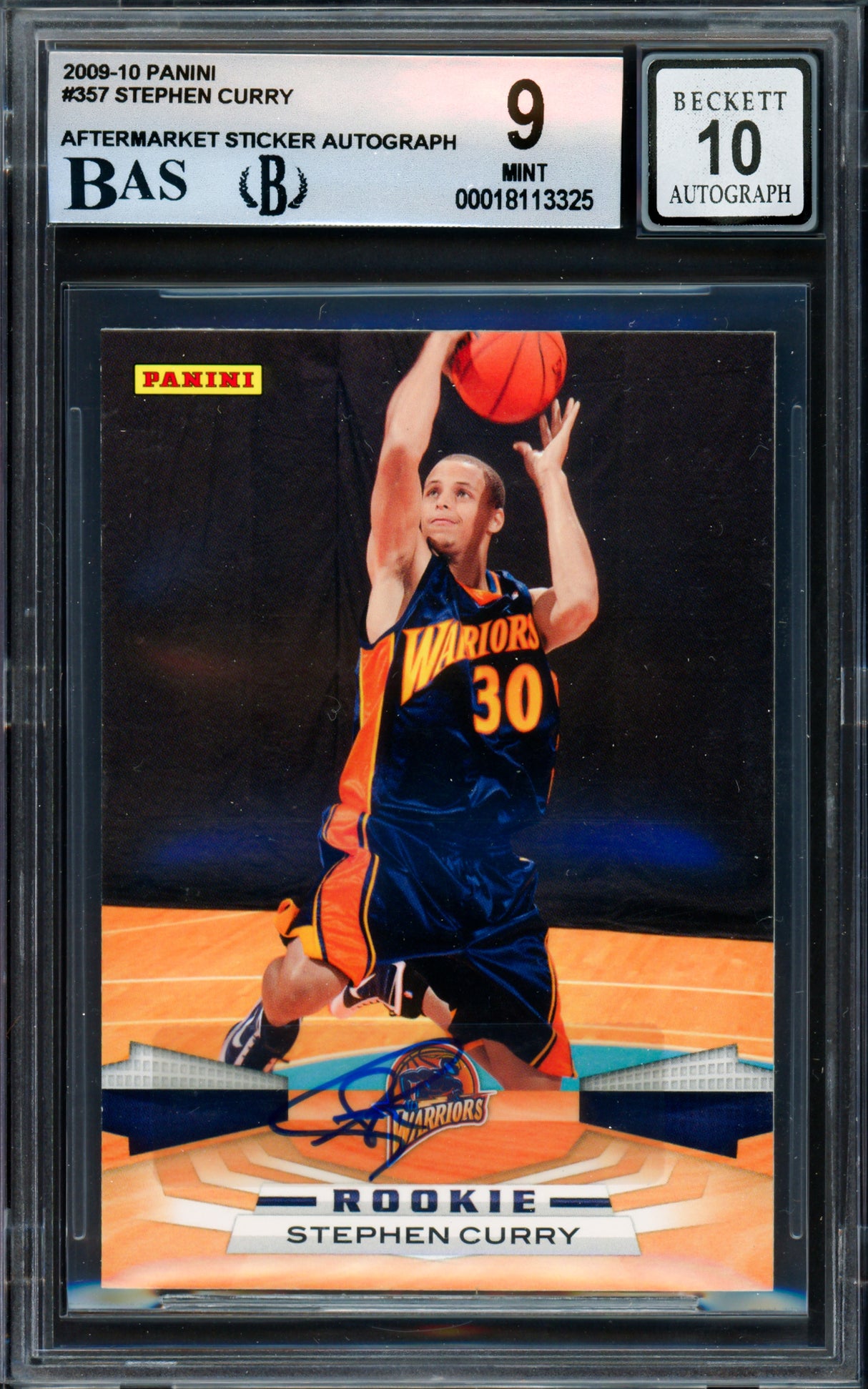 Stephen Curry Autographed 2009-10 Panini Rookie Card #357 Golden State Warriors BGS 9 Auto Grade Gem Mint 10 (Aftermarket Sticker) Beckett BAS #18113325