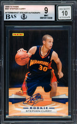Stephen Curry Autographed 2009-10 Panini Rookie Card #307 Golden State Warriors BGS 9 Auto Grade Gem Mint 10 (Aftermarket Sticker) Beckett BAS #18113339