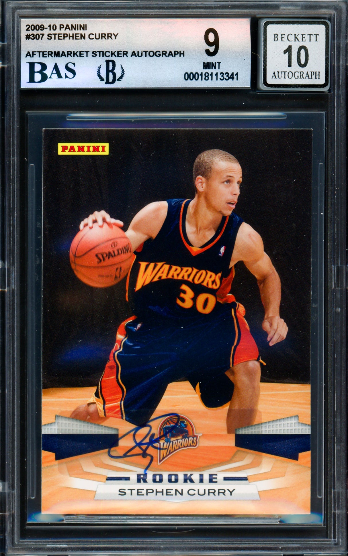 Stephen Curry Autographed 2009-10 Panini Rookie Card #307 Golden State Warriors BGS 9 Auto Grade Gem Mint 10 (Aftermarket Sticker) Beckett BAS #18113341