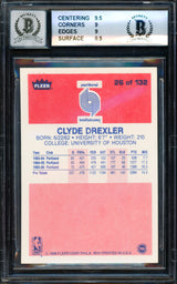 Clyde Drexler Autographed 1986 Fleer "The Glide" Rookie Card #26 Portland Trail Blazers BGS 9 Auto Grade Gem Mint 10 Beckett BAS #15530308