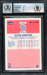 Clyde Drexler Autographed 1986 Fleer "The Glide" Rookie Card #26 Portland Trail Blazers BGS 9 Auto Grade Gem Mint 10 Beckett BAS #14323828