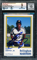 Ken Griffey Jr. Autographed 1987 Bellingham Rookie Card #15 Seattle Mariners BGS 9 Auto Grade Gem Mint 10 Beckett BAS #14727249