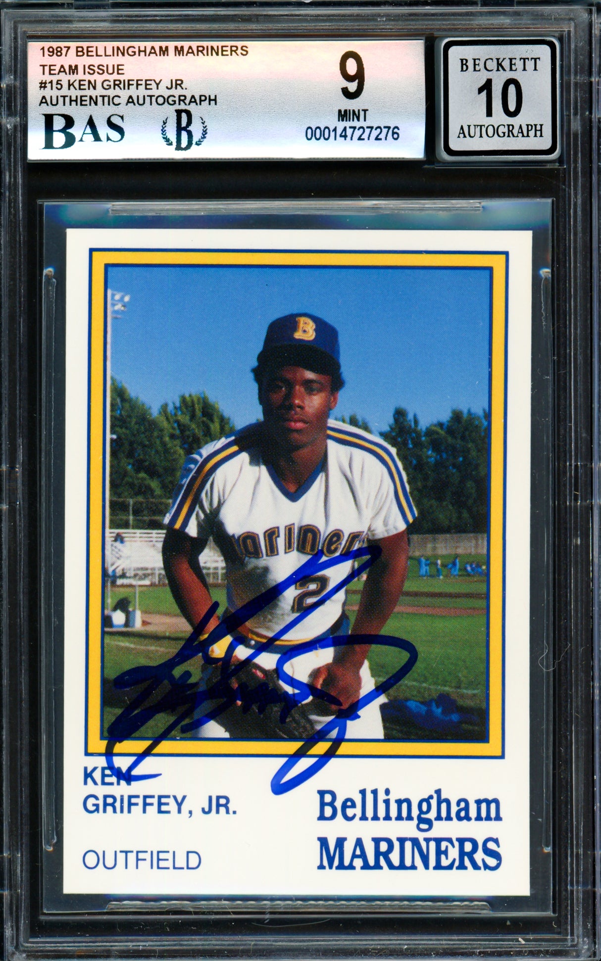 Ken Griffey Jr. Autographed 1987 Bellingham Rookie Card #15 Seattle Mariners BGS 9 Auto Grade Gem Mint 10 Beckett BAS #14727276