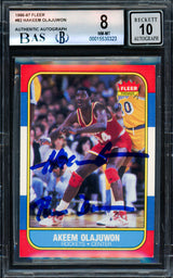 Hakeem Olajuwon Autographed 1986-87 Fleer "The Dream" Rookie Card #82 Houston Rockets BGS 8 Auto Grade Gem Mint 10 Beckett BAS #15530323