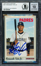 Fernando Tatis Jr. Autographed 2019 Topps Heritage Rookie Card #517 San Diego Padres Auto Grade Gem Mint 10 Beckett BAS #13606449