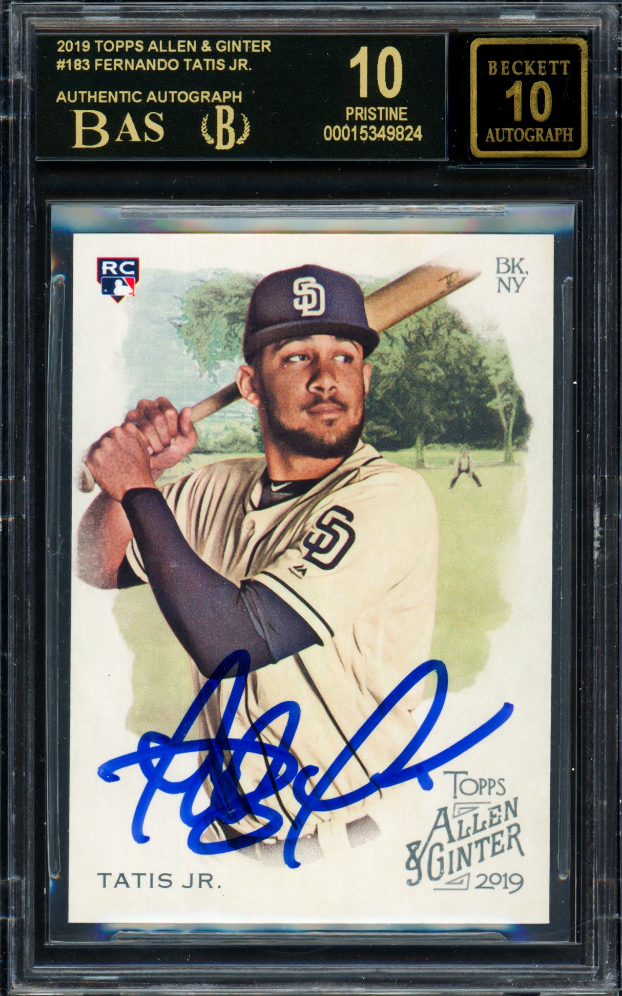 Fernando Tatis Jr. Autographed 2019 Topps Allen & Ginter Rookie Card #183 San Diego Padres Black Label Pristine BGS 10 Auto Grade 10 Beckett BAS #15349824
