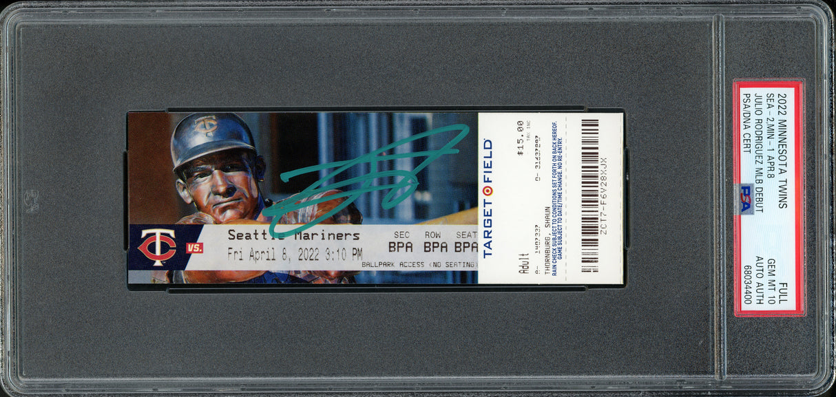 Julio Rodriguez Autographed 2022 MLB Debut Ticket Seattle Mariners PSA 10 "2022 MLB Debut" PSA/DNA #68034400