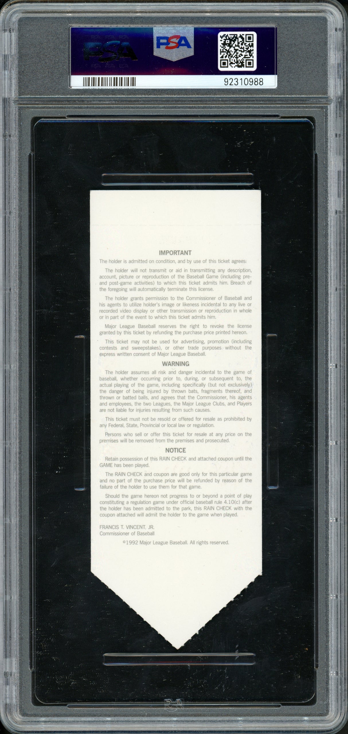 Ken Griffey Jr. Autographed 1992 All Star Game Ticket Seattle Mariners Auto Grade Mint 9 "MVP 92" PSA/DNA #92310988