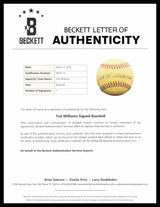 Ted Williams Autographed Official Major League Baseball Boston Red Sox Beckett BAS #AE85116