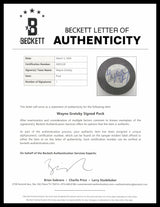 Wayne Gretzky Autographed Official Los Angeles Kings Logo Hockey Puck Beckett BAS #AE85528