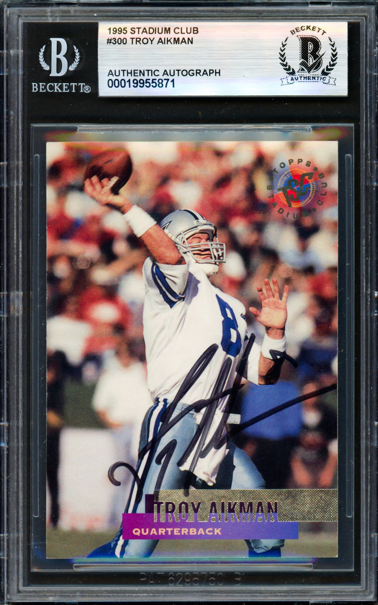 Troy Aikman Autographed 1995 Stadium Club Card #300 Dallas Cowboys Beckett BAS #19955871