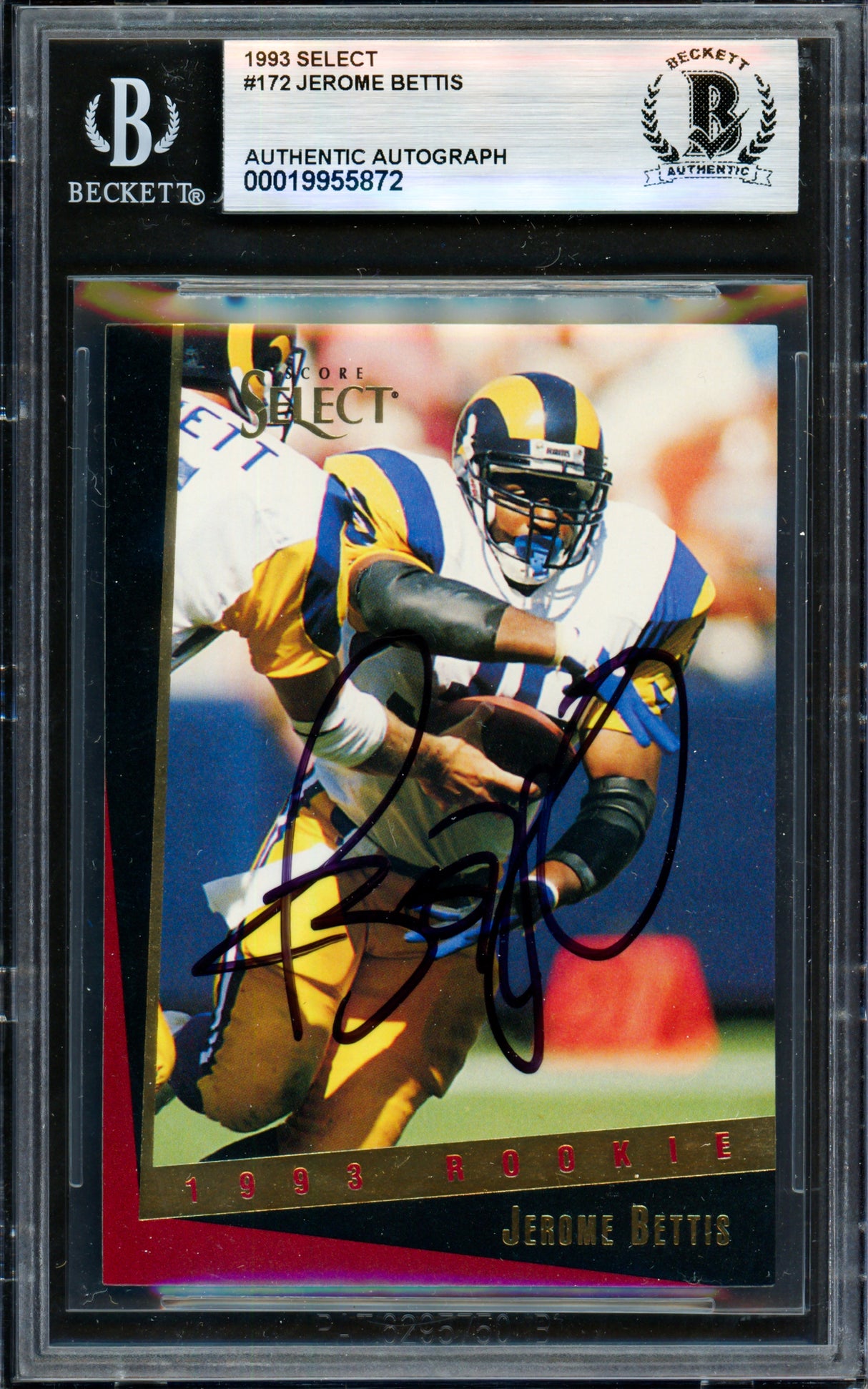 Jerome Bettis Autographed 1993 Score Select Rookie Card #172 Los Angeles Rams Beckett BAS #19955872