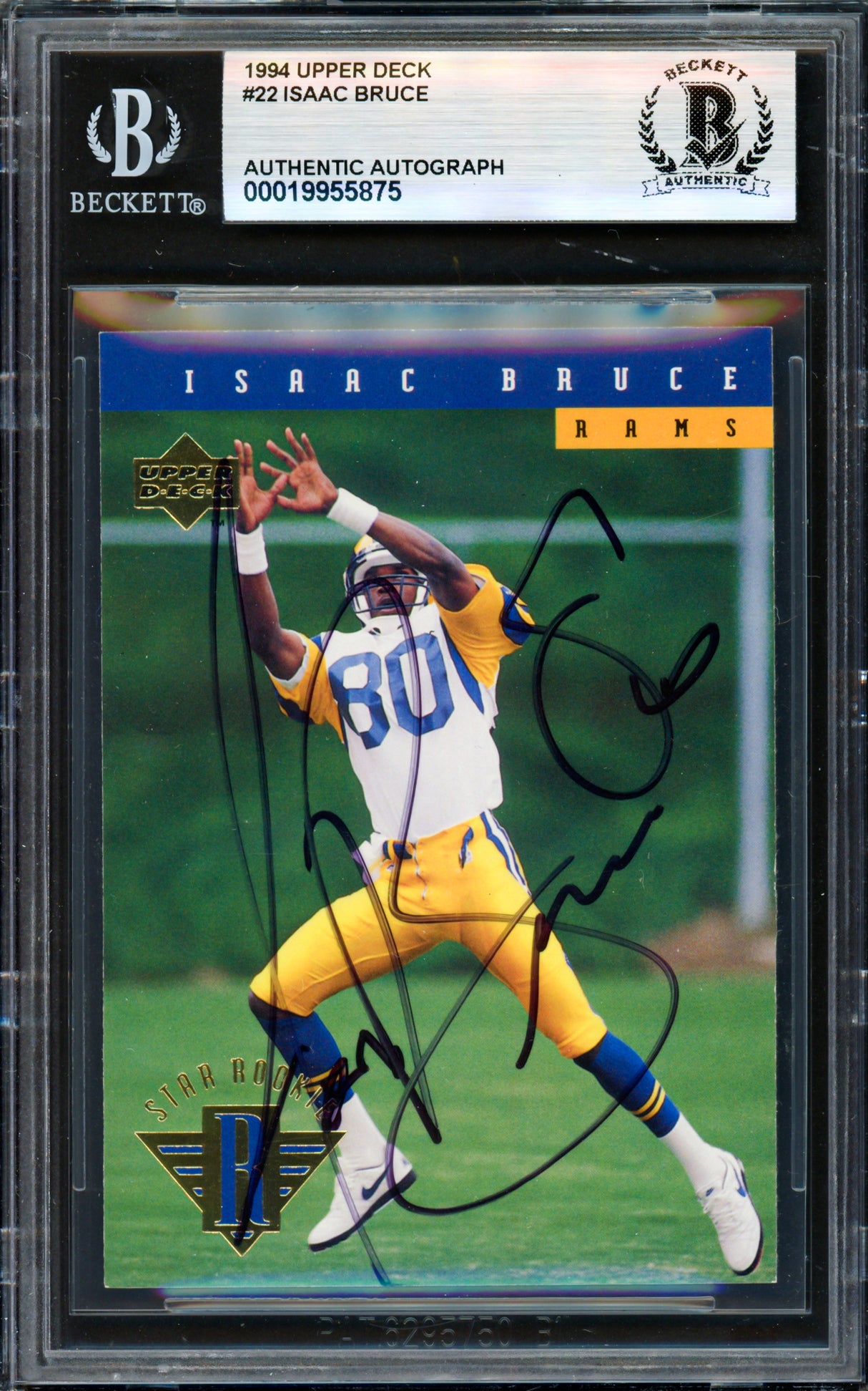 Isaac Bruce Autographed 1994 Upper Deck Rookie Card #22 St. Louis Rams Beckett BAS #19955875